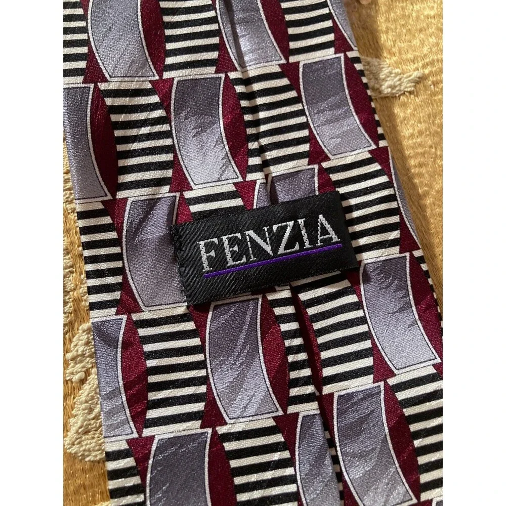 Vintage 80s Necktie 1980s Art Deco Revival Retro Geometric All Silk Fenzia Tie